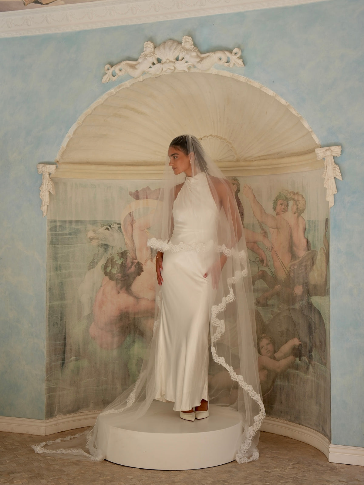 Alencon Lace Cascading Veil, Two Tier, Cathedral Length