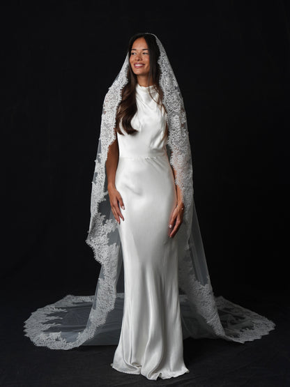 For Ariana- Royal Mantilla Lace Veil, Single Tier, Cathedral Length