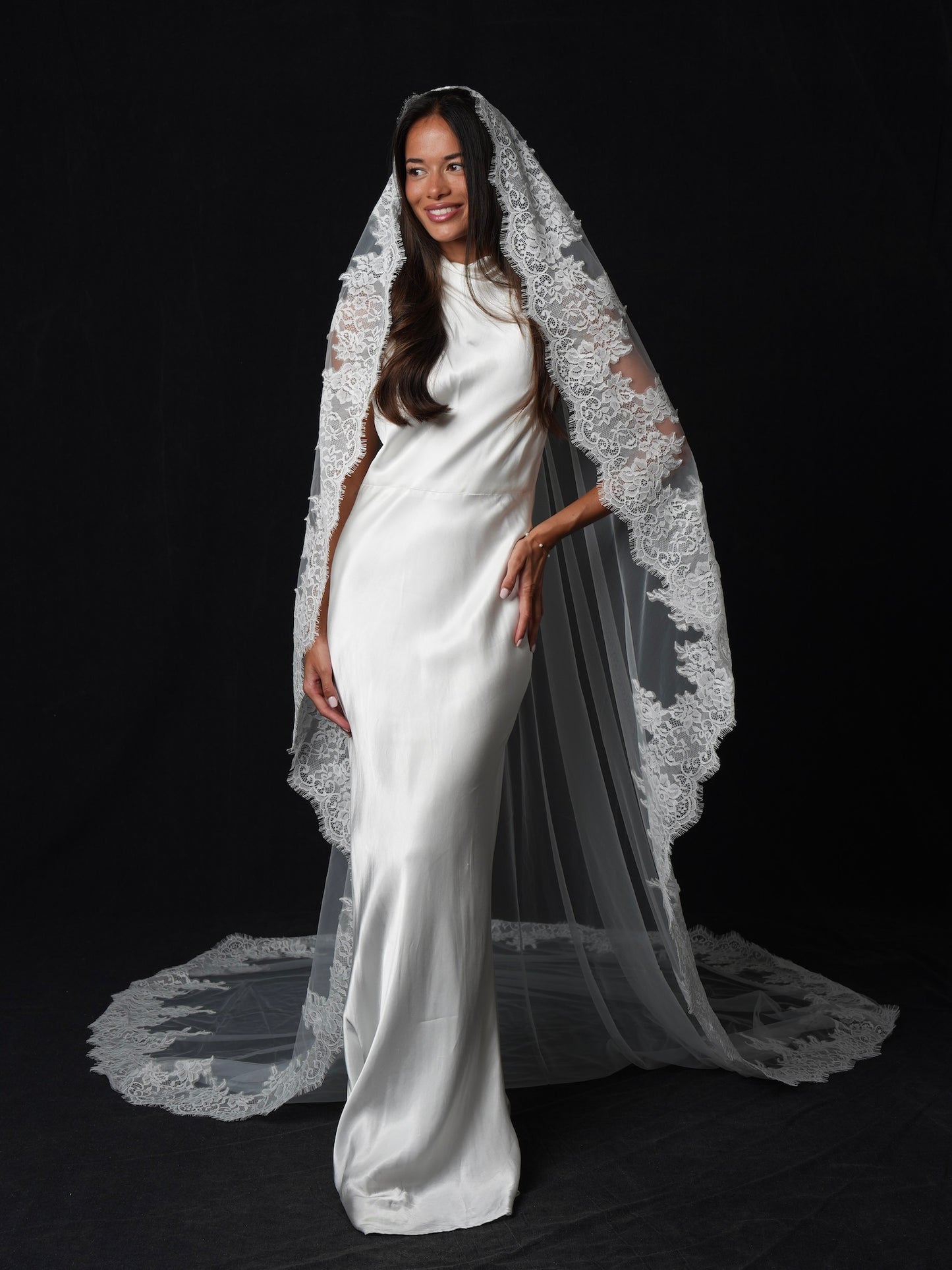For Ariana- Royal Mantilla Lace Veil, Single Tier, Cathedral Length