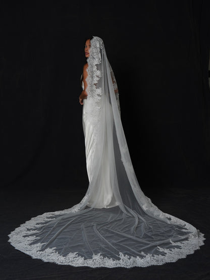 For Ariana- Royal Mantilla Lace Veil, Single Tier, Cathedral Length