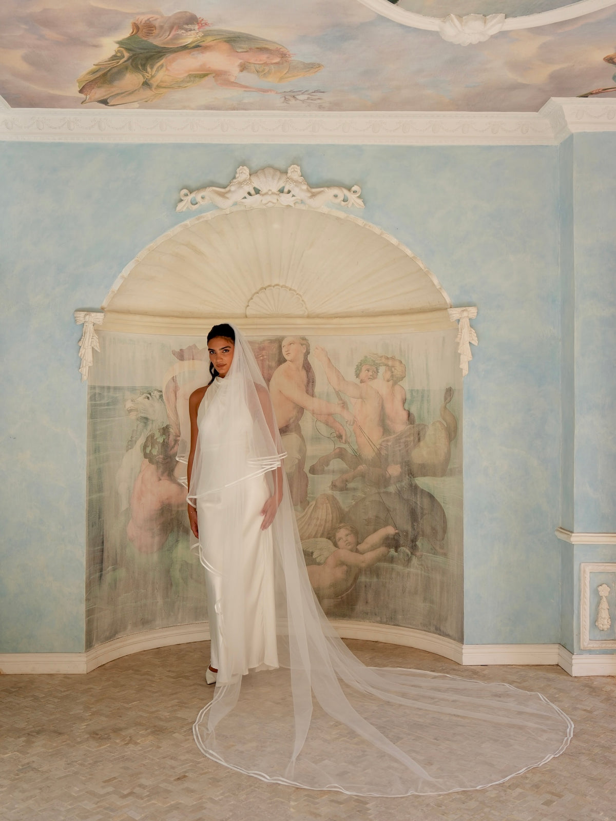 Double Satin Edge Cascading Veil, Two Tier, Cathedral Length