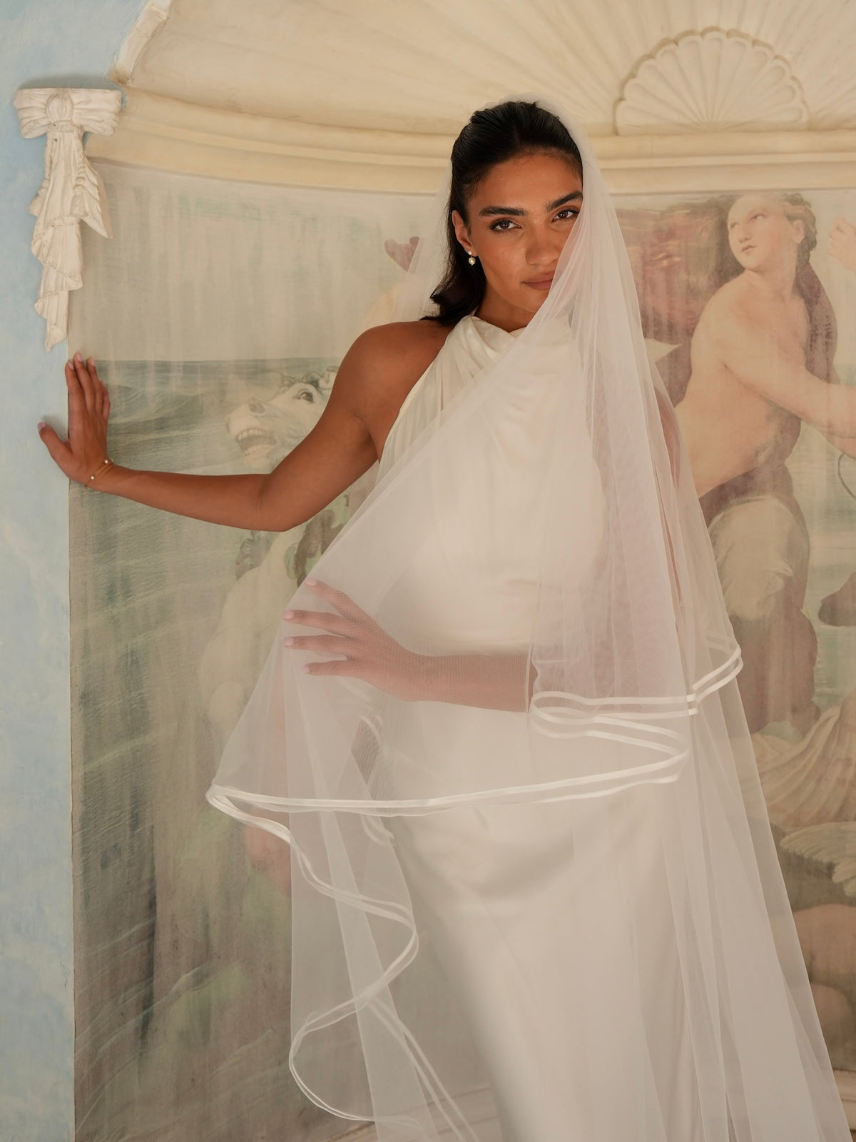 Double Satin Edge Cascading Veil, Two Tier, Cathedral Length