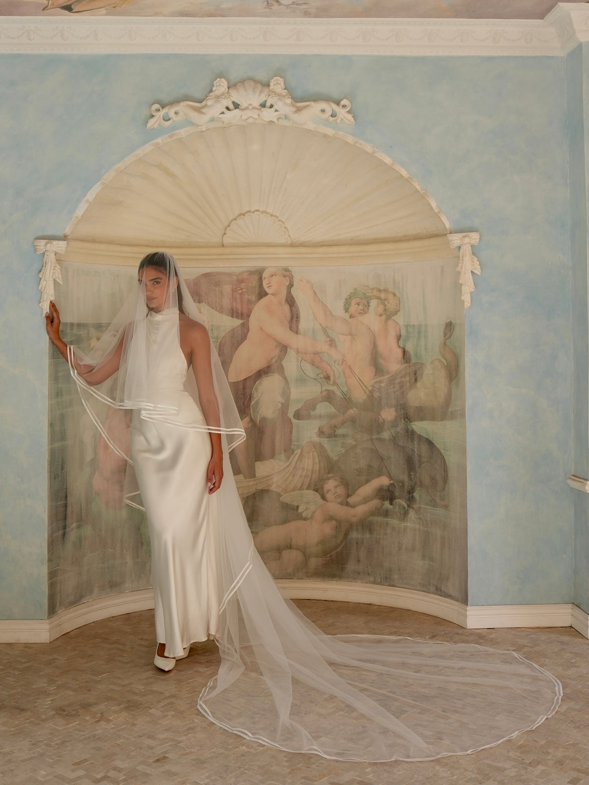 Double Satin Edge Cascading Veil, Two Tier, Cathedral Length