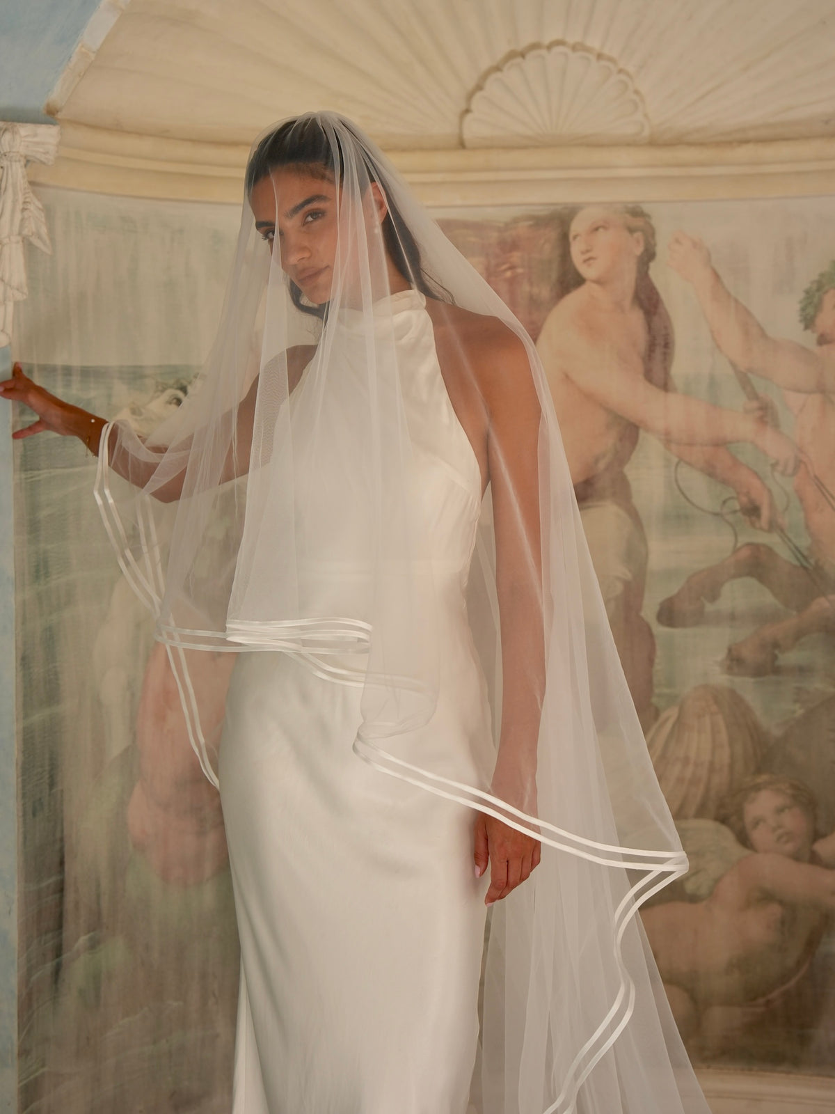 Double Satin Edge Cascading Veil, Two Tier, Cathedral Length
