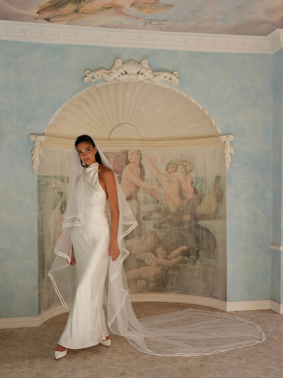 Double Satin Edge Cascading Veil, Two Tier, Cathedral Length