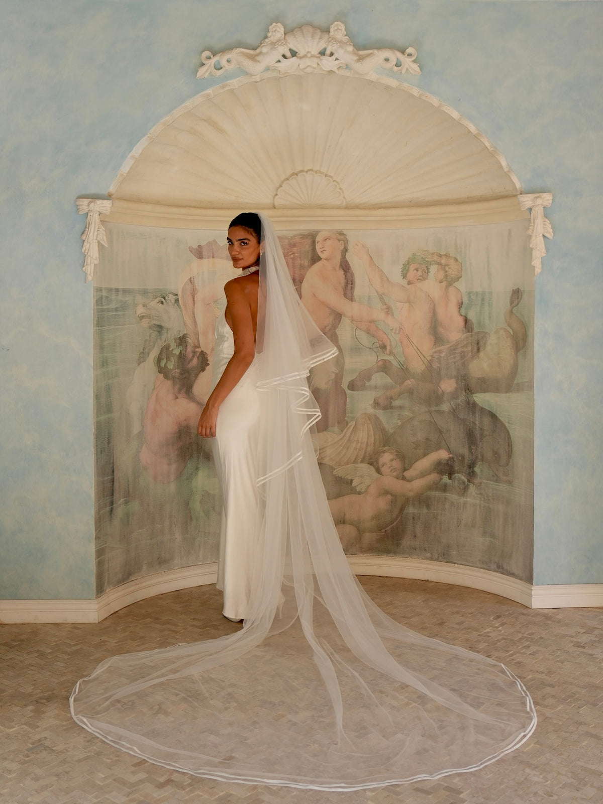 Double Satin Edge Cascading Veil, Two Tier, Cathedral Length
