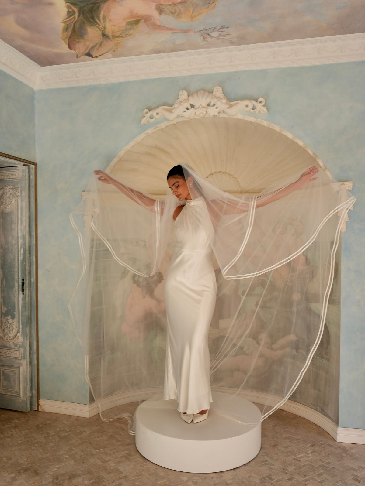 Double Satin Edge Cascading Veil, Two Tier, Cathedral Length