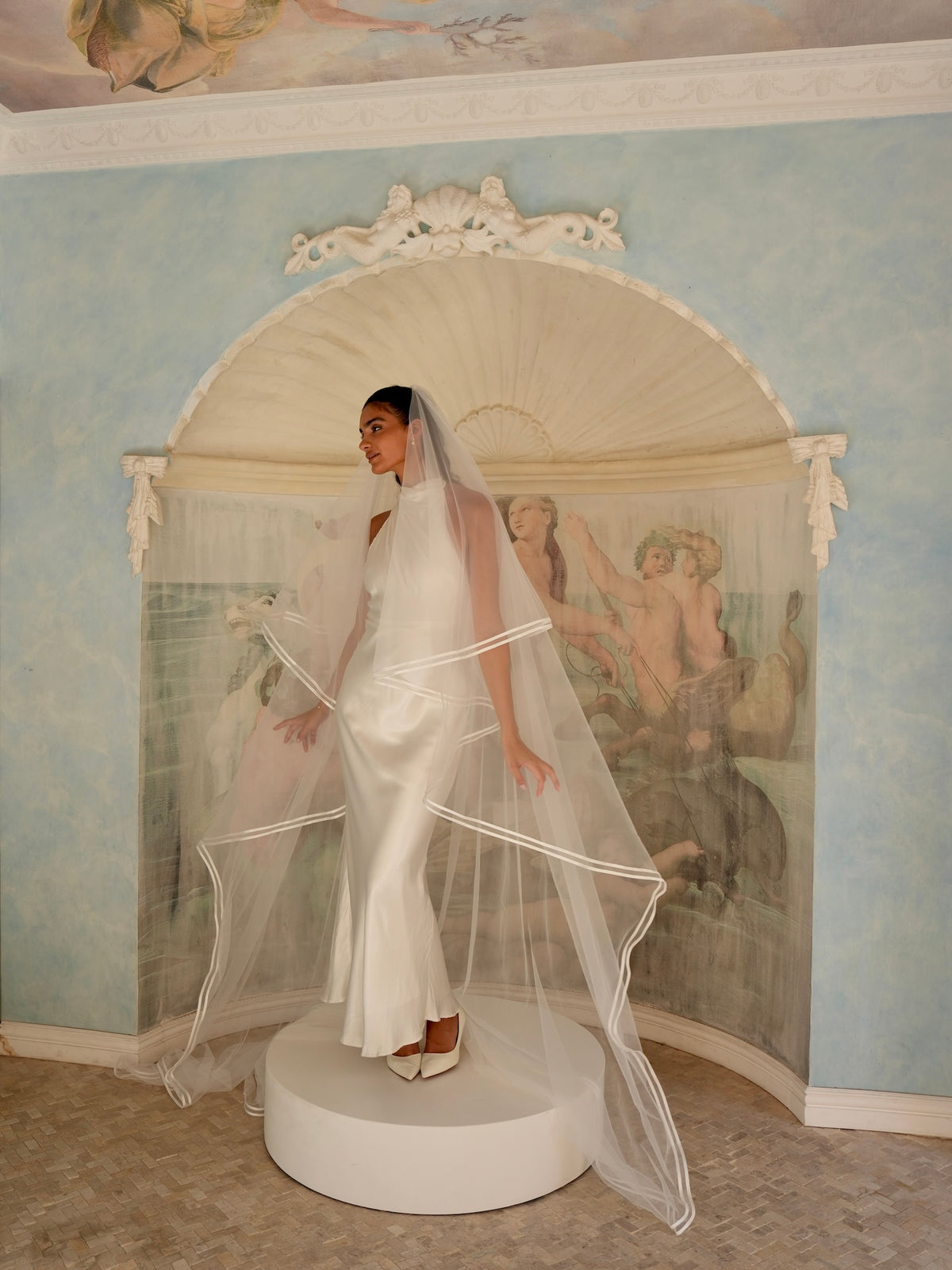 Double Satin Edge Cascading Veil, Two Tier, Cathedral Length