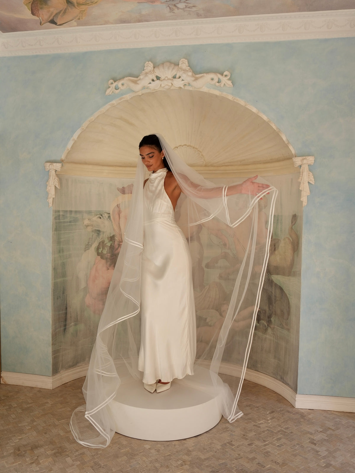 Double Satin Edge Cascading Veil, Two Tier, Cathedral Length