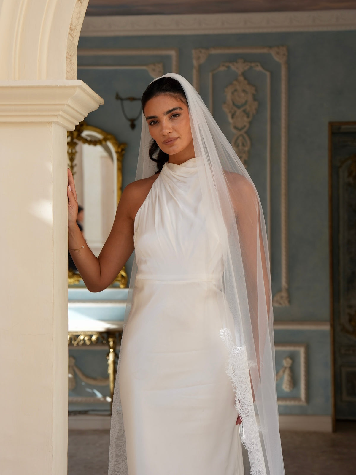 Partial Royal Lace Veil, Single Tier, Cathedral Length
