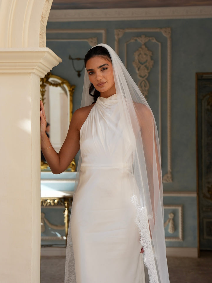 Partial Royal Lace Veil, Single Tier, Cathedral Length