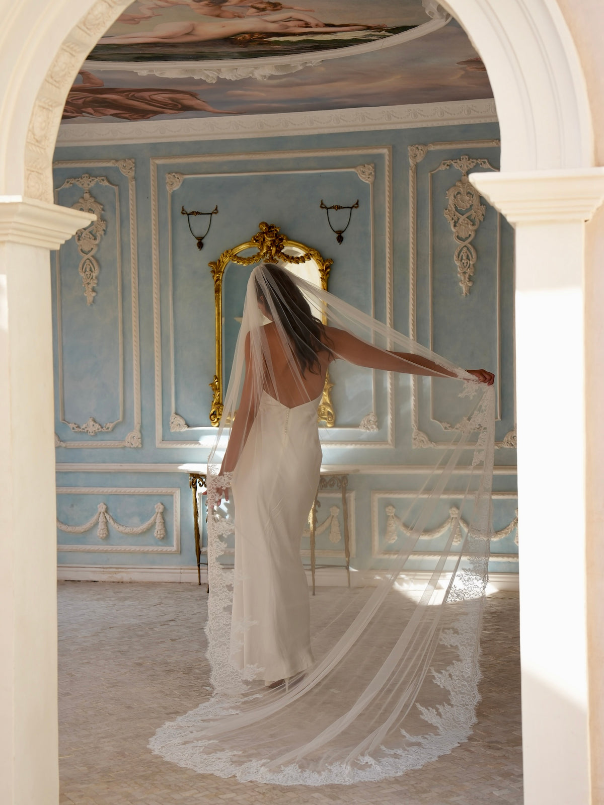 Partial Royal Lace Veil, Single Tier, Cathedral Length