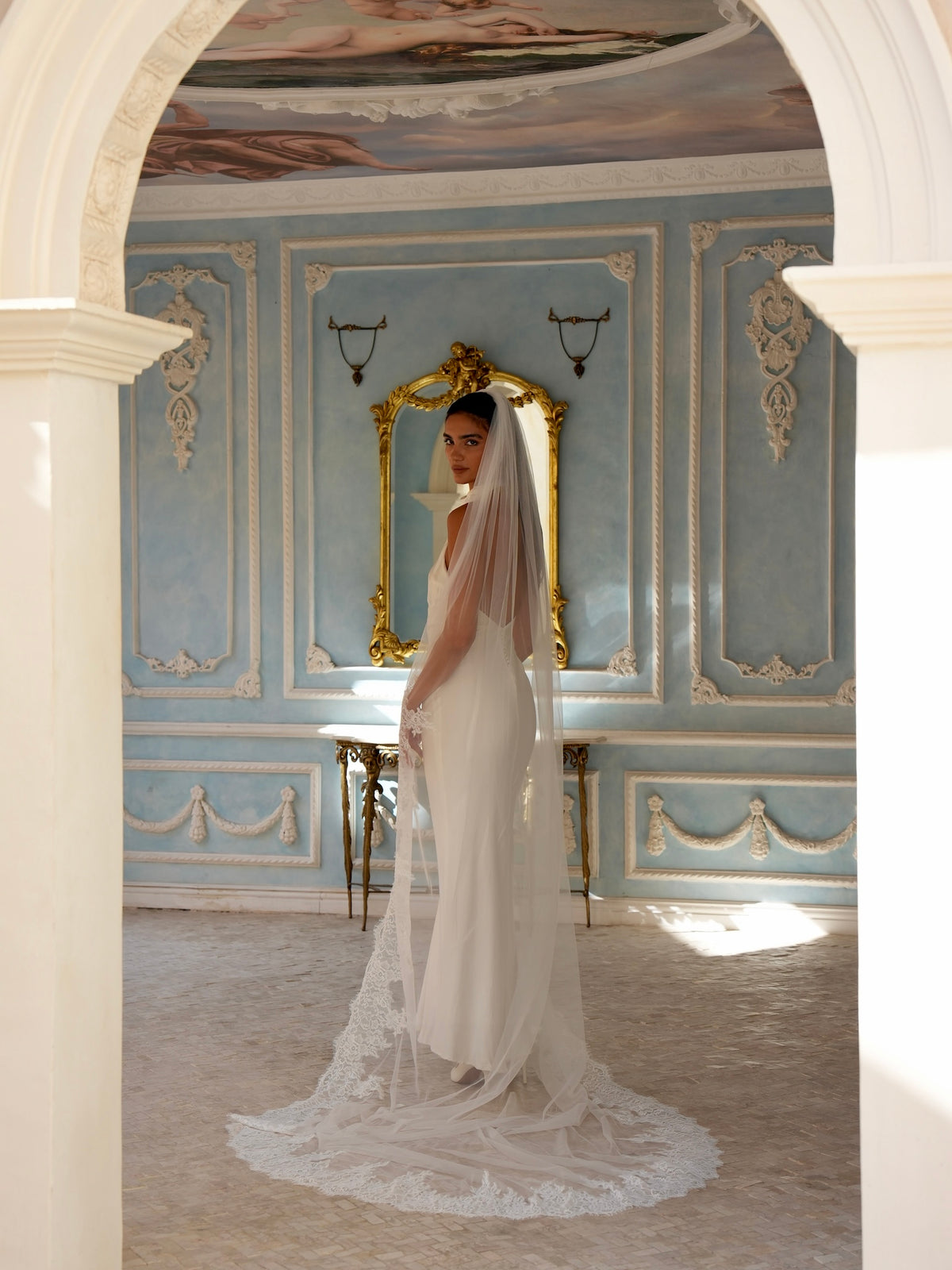 Partial Royal Lace Veil, Single Tier, Cathedral Length