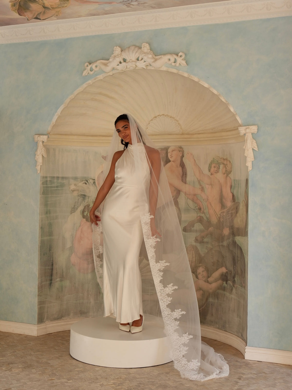 Partial Royal Lace Veil, Single Tier, Cathedral Length