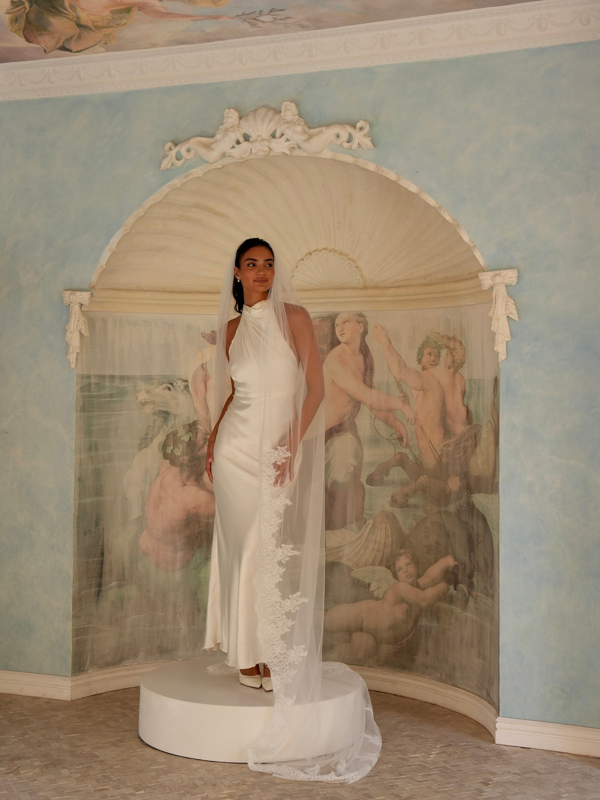 Partial Royal Lace Veil, Single Tier, Cathedral Length