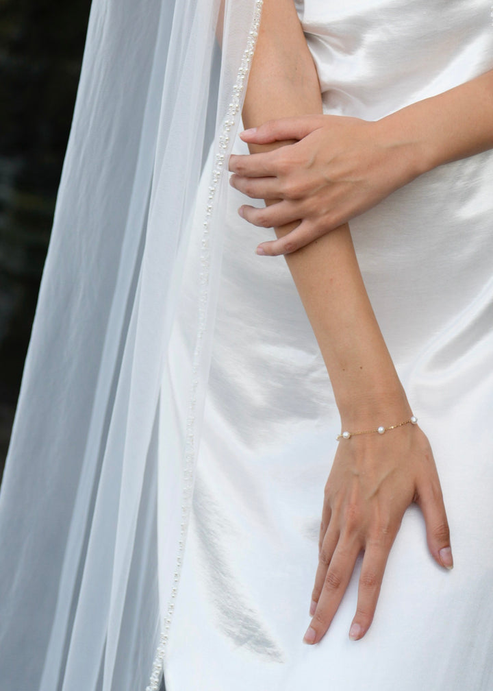 Pearl Chain Bridal Bracelet, 14K Gold, Freshwater Pearl