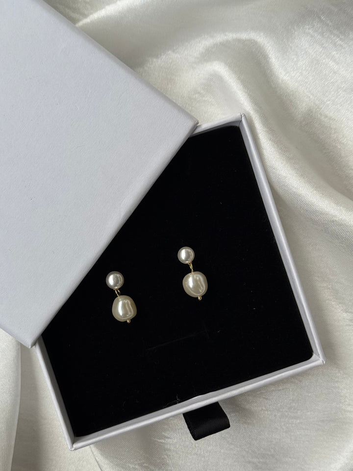 Classic Pearl Drop Bridal Earrings, 18K Gold, Freshwater Pearl