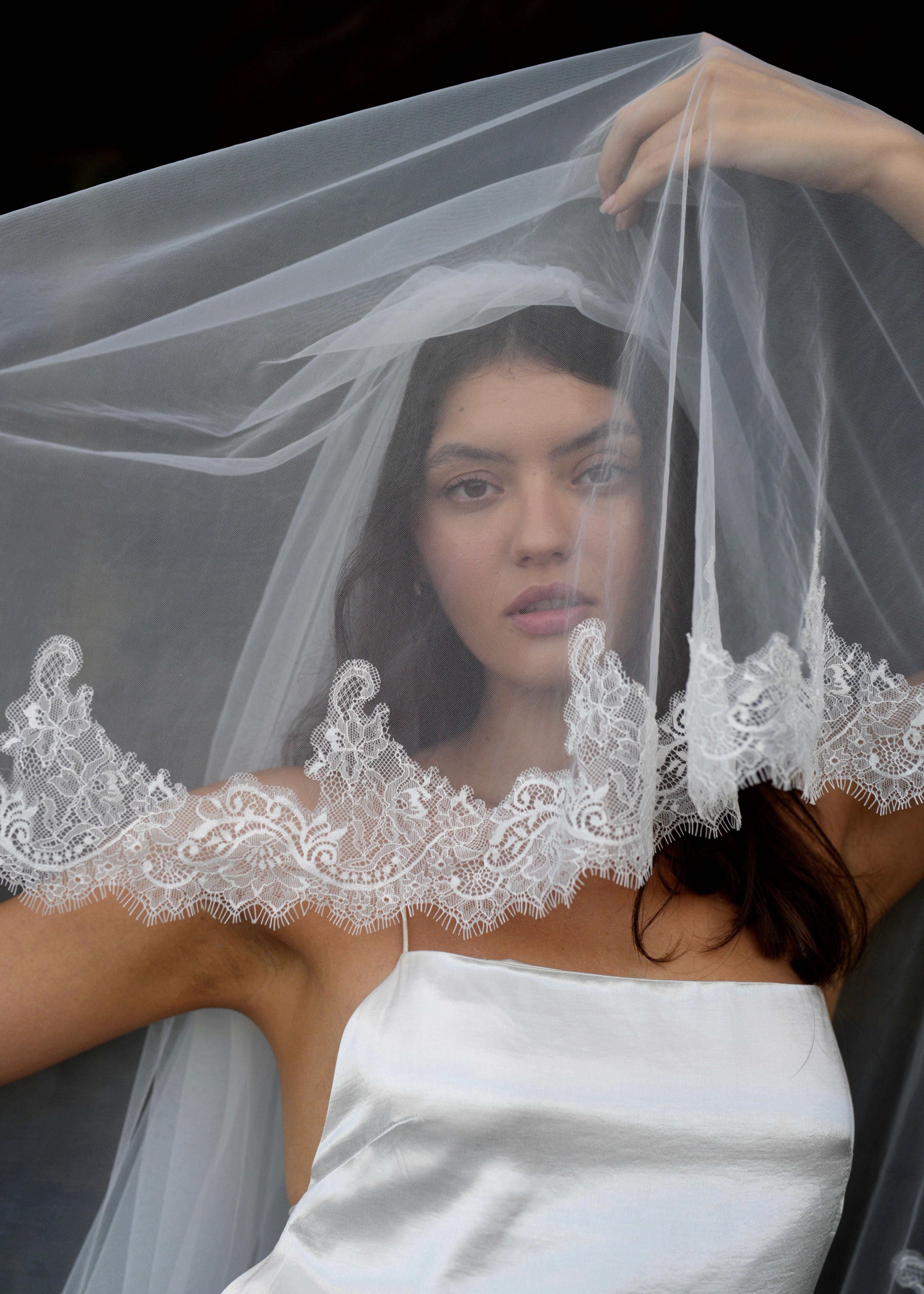 Chantilly Lace Veil, Two Tier, Cathedral Length – Calily Bridal
