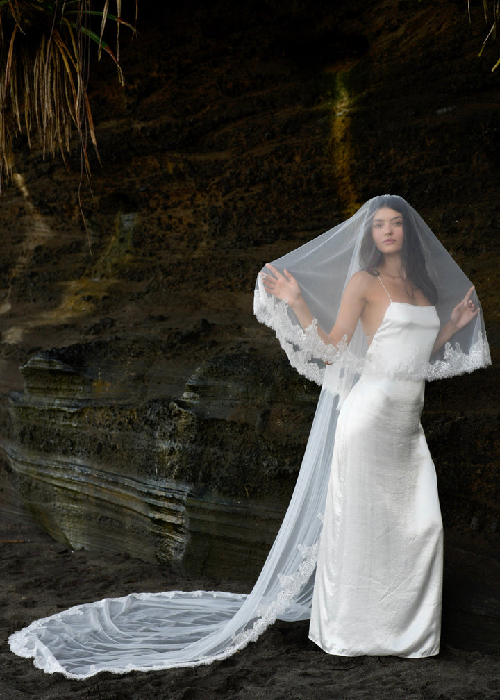 Chantilly Lace Veil, Two Tier, Cathedral Length