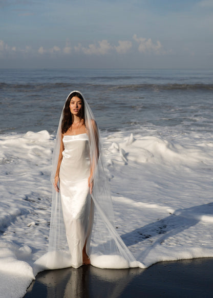 FOR SARAH H - SIMPLE PLAIN CLASSIC VEIL, CHAPEL LENGTH, SINGLE TIER