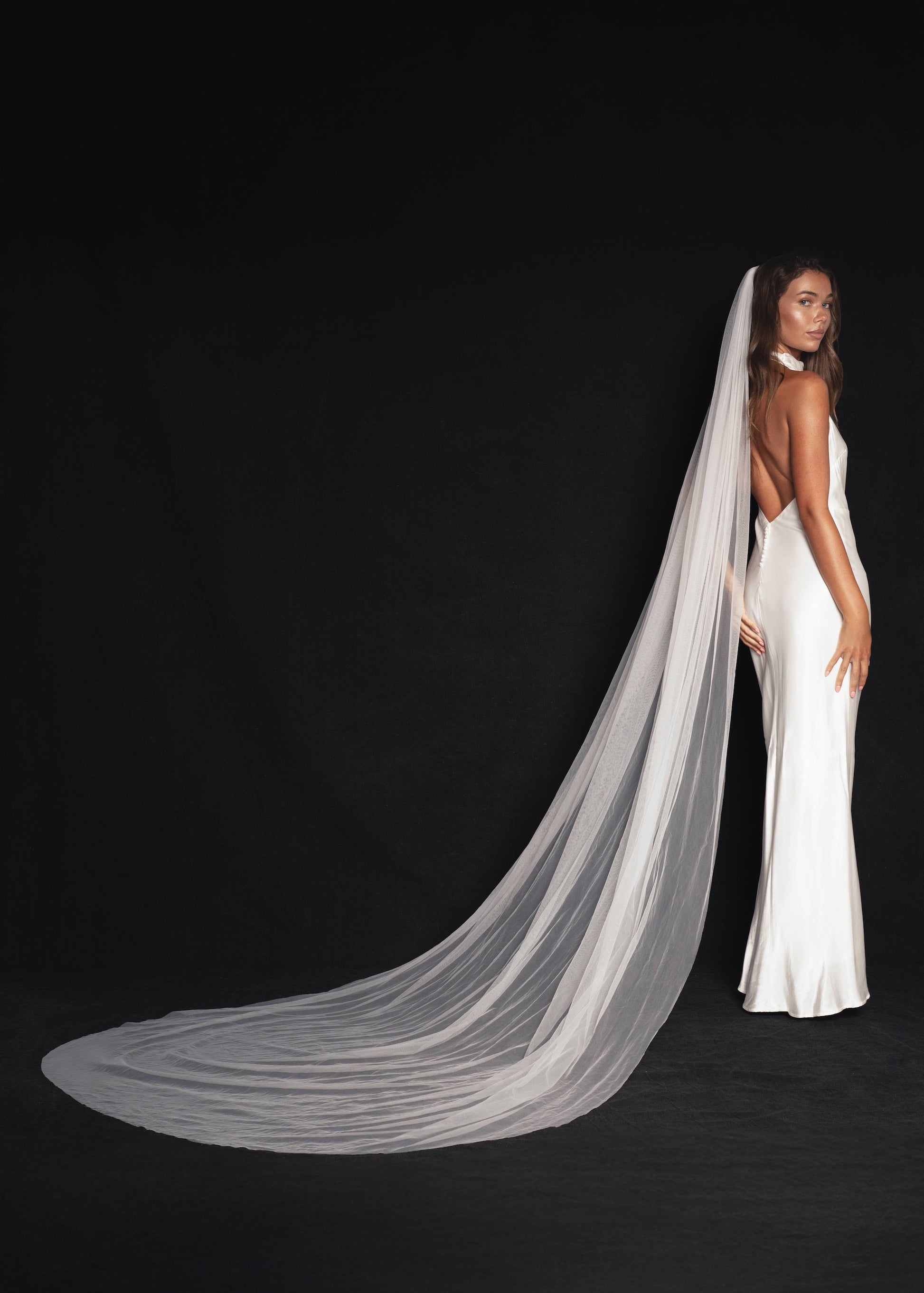 Simple Plain Classic Veil, Cathedral Length, Single Tier – Calily Bridal