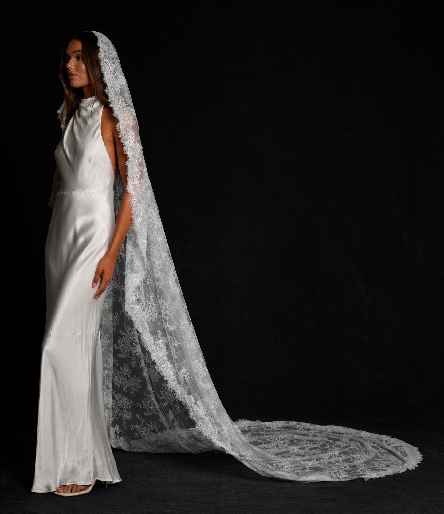 CHANTILLY MANTILLA ALL OVER LACE VEIL, SINGLE TIER, CATHEDRAL LENGTH