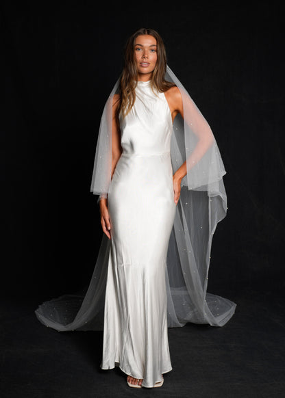 For Calista-Pearl Veil, Two Tier, Cathedral Length