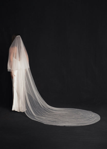 For Calista-Pearl Veil, Two Tier, Cathedral Length