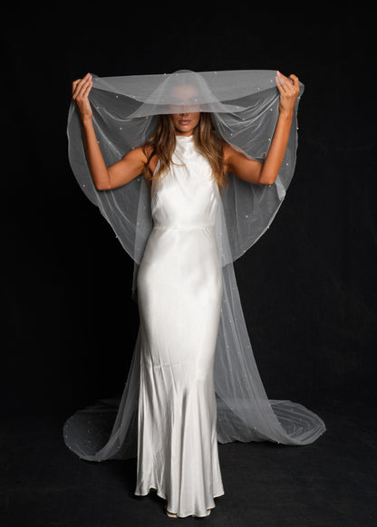 For Calista-Pearl Veil, Two Tier, Cathedral Length