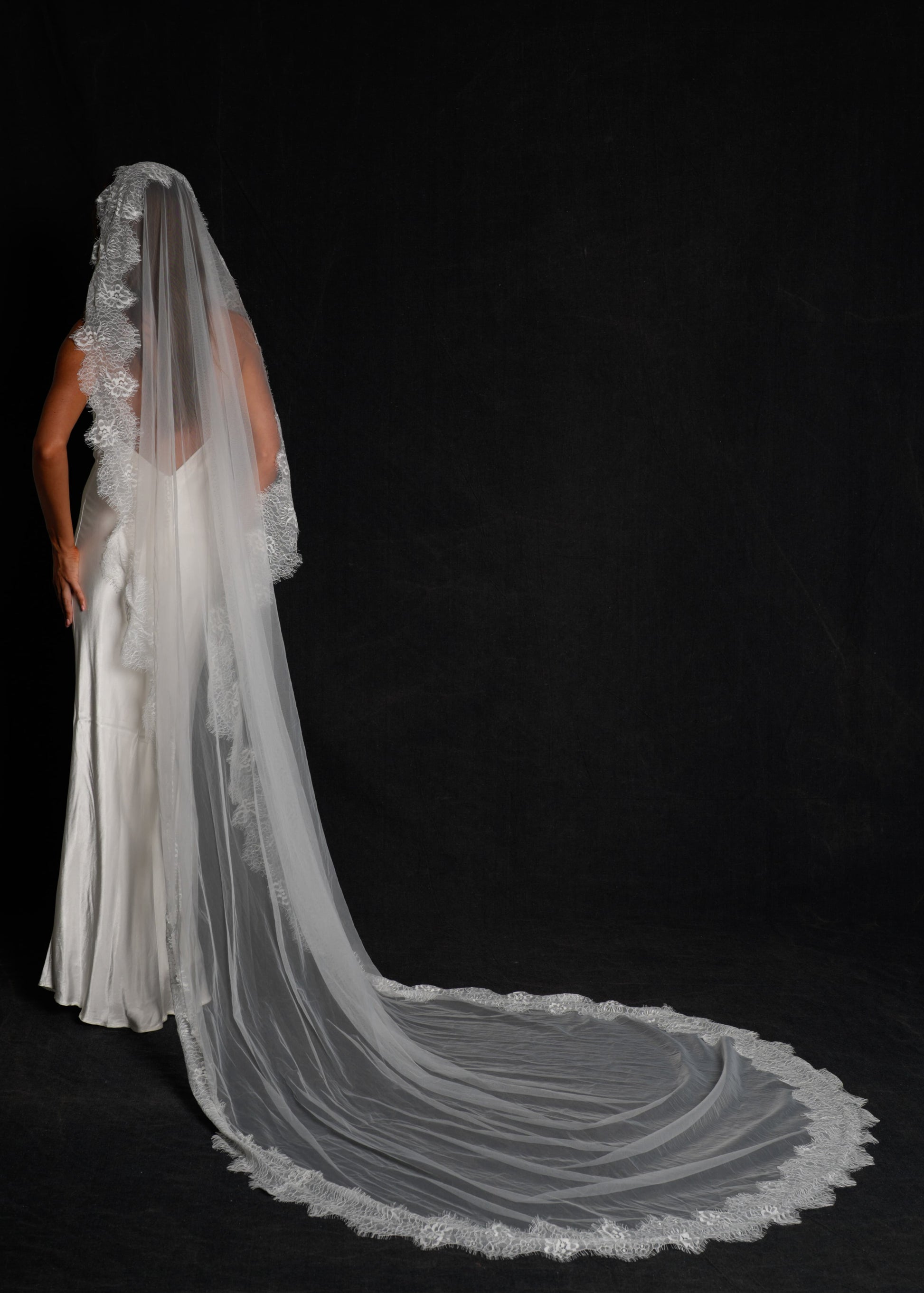 MANTILLA CHANTILLY LACE VEIL, SINGLE TIER, CATHEDRAL LENGTH