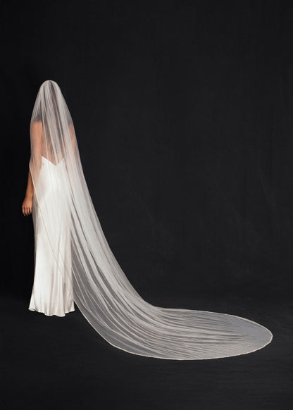 FOR REBECCA- PEARL BEADED EDGE VEIL, SINGLE TIER, CATHEDRAL LENGTH