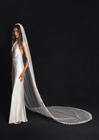 For Denise- Chantilly Lace Veil, Single Tier, Cathedral Length