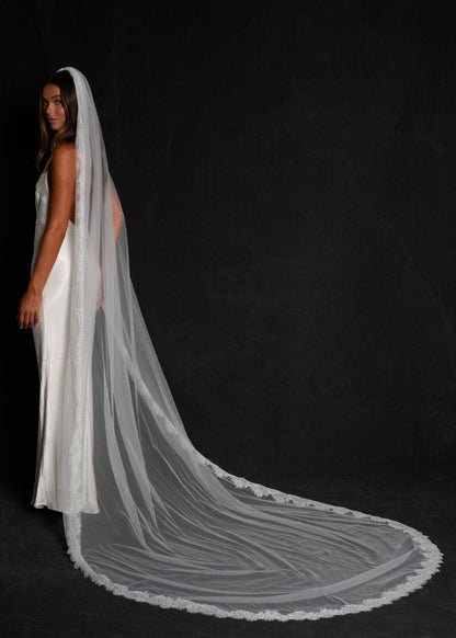 For Denise- Chantilly Lace Veil, Single Tier, Cathedral Length