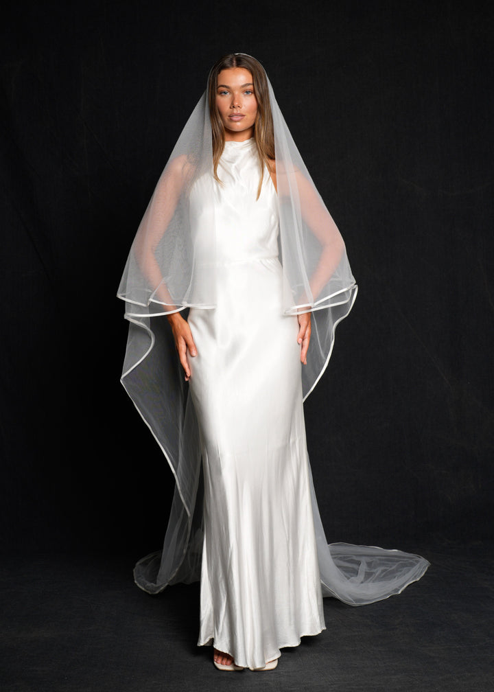 Satin Edge Veil, Two Tier, Cathedral Length