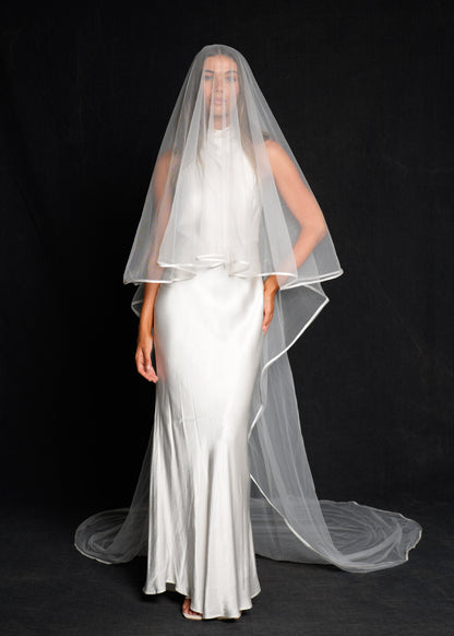 For Marissa- Satin Edge Veil, Two Tier, Cathedral Length (Influencer)