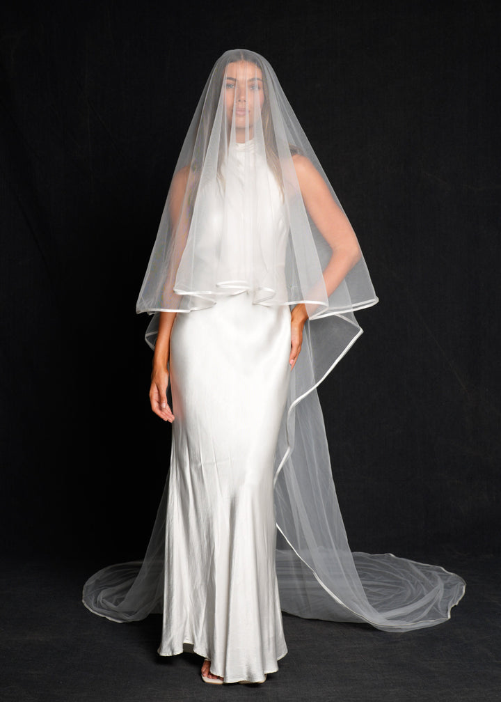 Satin Edge Veil, Two Tier, Cathedral Length