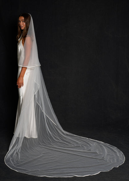 For Marissa- Satin Edge Veil, Two Tier, Cathedral Length (Influencer)