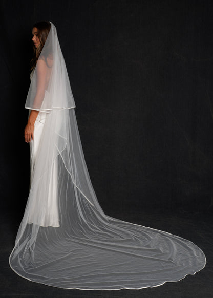 For Marissa- Satin Edge Veil, Two Tier, Cathedral Length (Influencer)