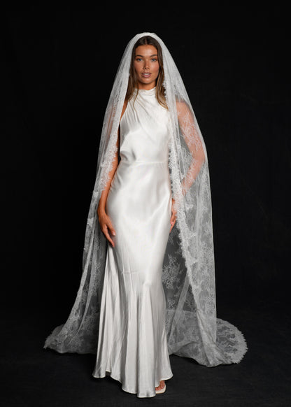 FOR SABRINA- CHANTILLY ALL OVER LACE VEIL, SINGLE TIER, CATHEDRAL LENGTH