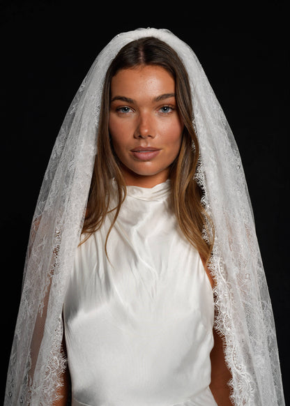 FOR SABRINA- CHANTILLY ALL OVER LACE VEIL, SINGLE TIER, CATHEDRAL LENGTH