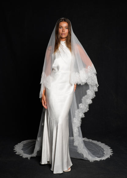 FOR NATALIA LACE VEIL, TWO TIER, CATHEDRAL LENGTH