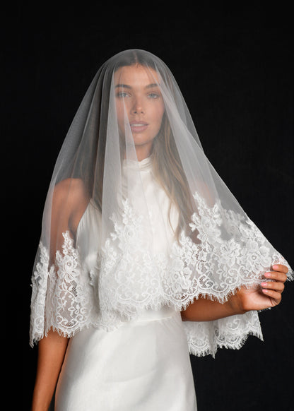 FOR REBECCA ROYAL LACE VEIL, TWO TIER, CATHEDRAL LENGTH