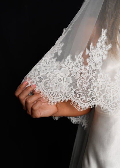 FOR REBECCA ROYAL LACE VEIL, TWO TIER, CATHEDRAL LENGTH