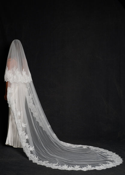 FOR REBECCA ROYAL LACE VEIL, TWO TIER, CATHEDRAL LENGTH