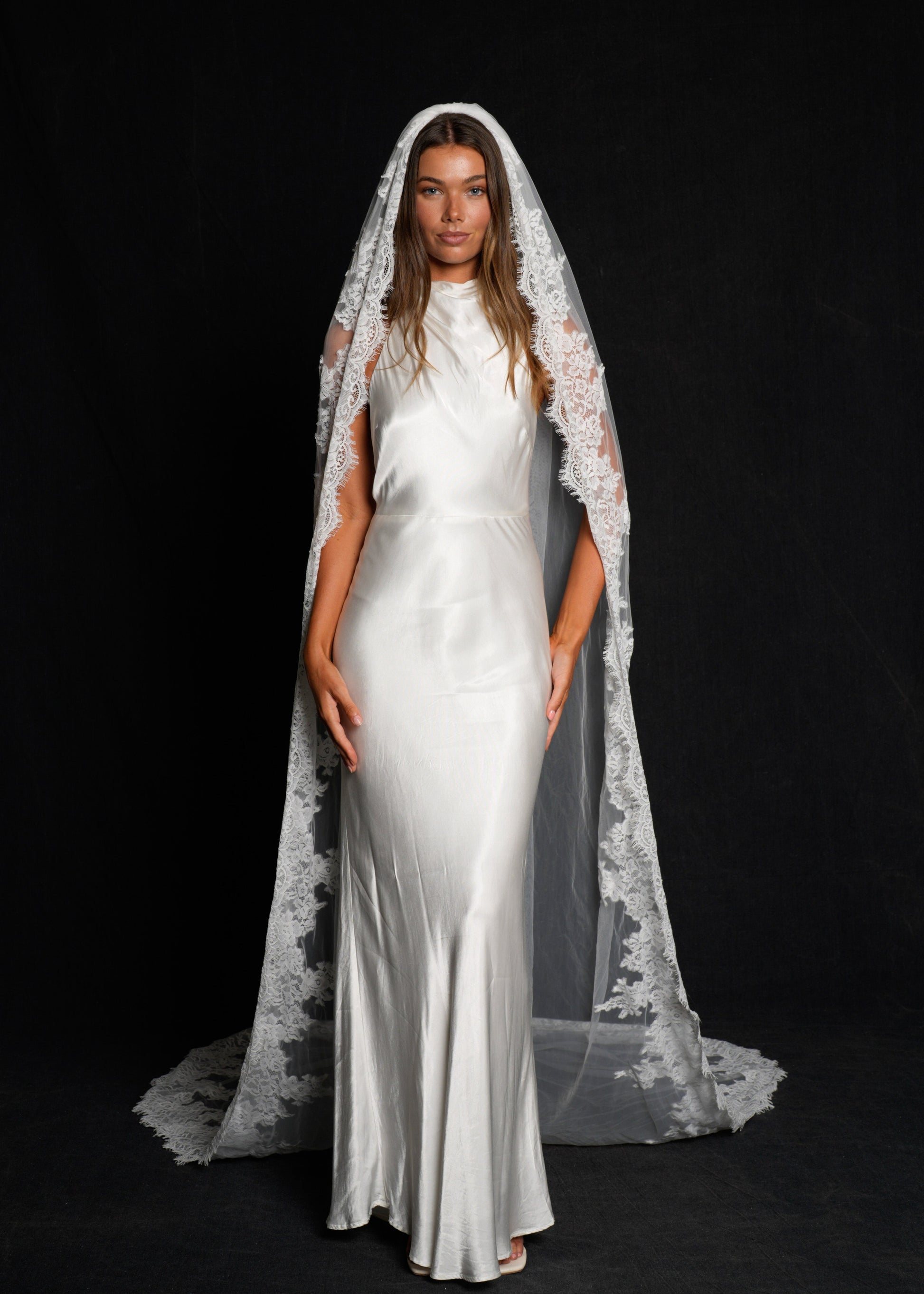 Royal Lace Veil, Single Tier, Cathedral Length – Calily Bridal Royal Lace Veil, Single Tier, Cathedral Length – Calily Bridal
