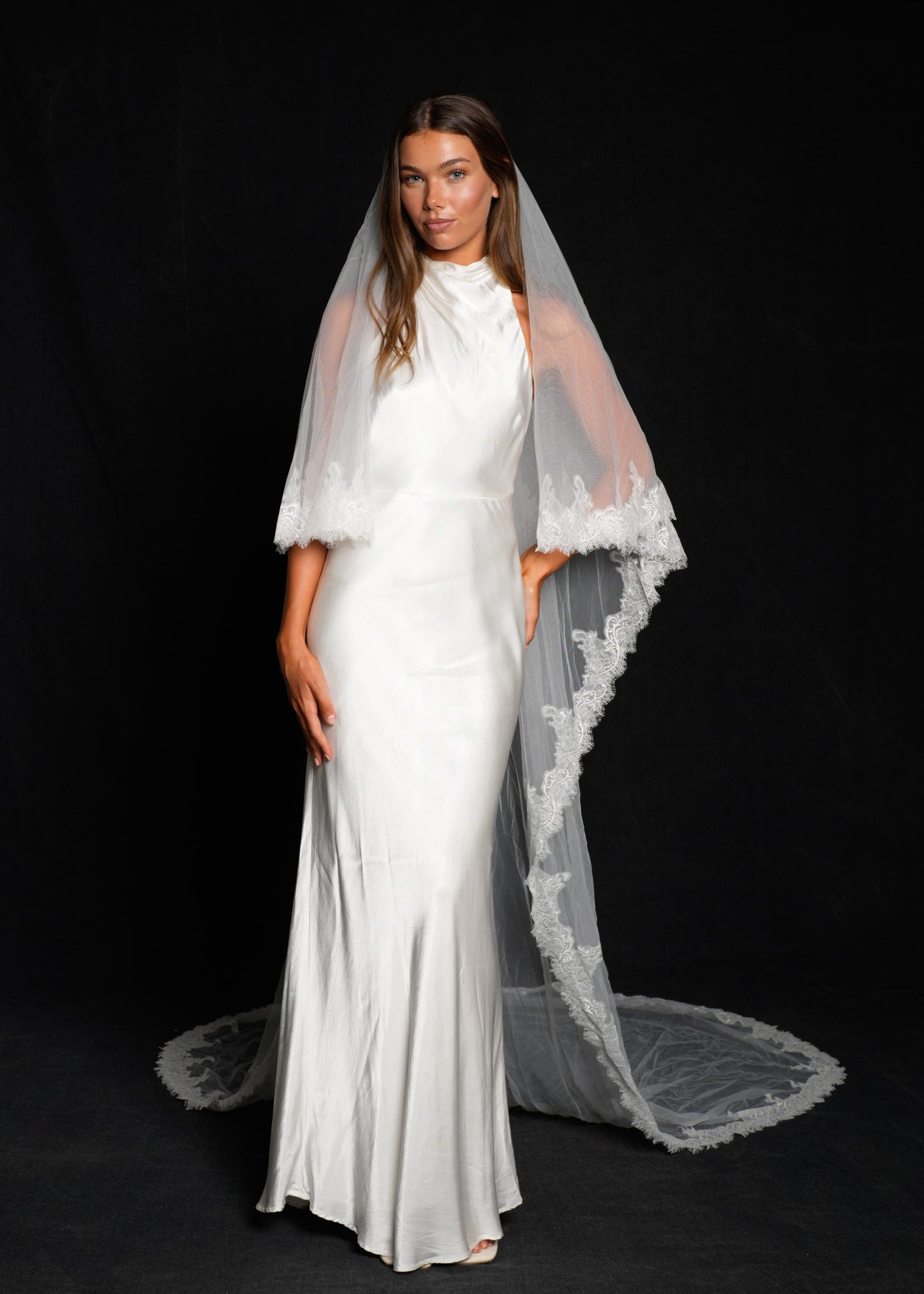 CHANTILLY FRENCH LACE VEIL, TWO TIER, CATHEDRAL LENGTH