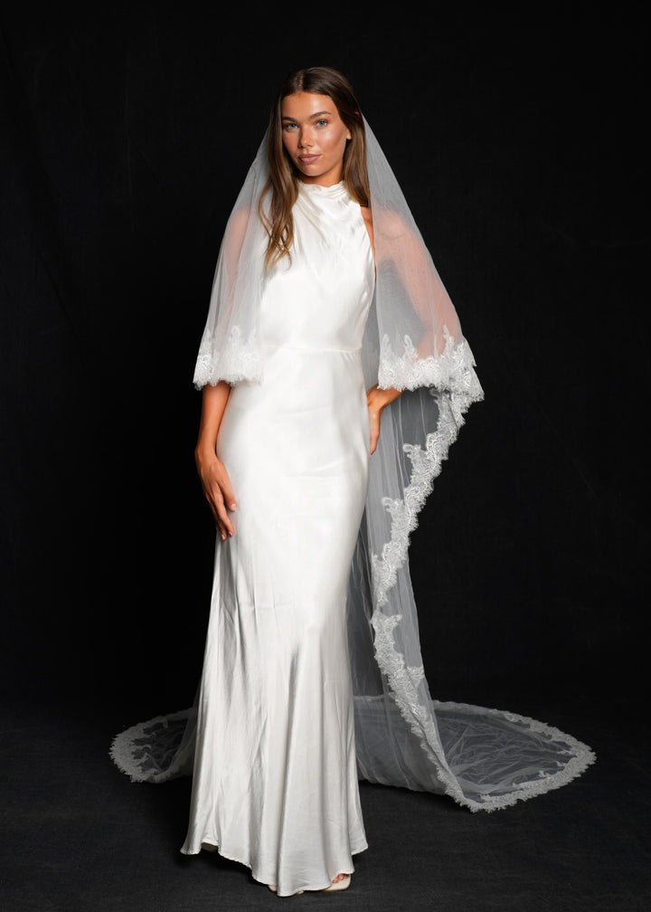 Chantilly Lace Veil, Two Tier, Cathedral Length