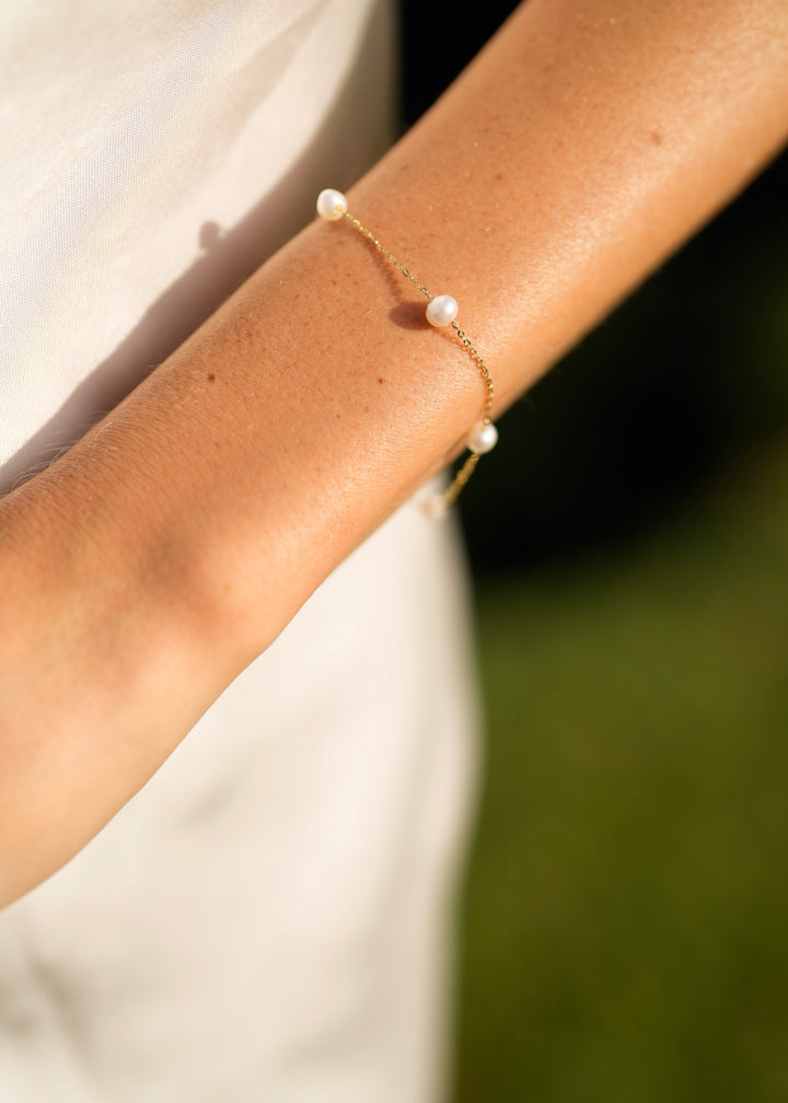 Pearl Chain Bridal Bracelet, 14K Gold, Freshwater Pearl