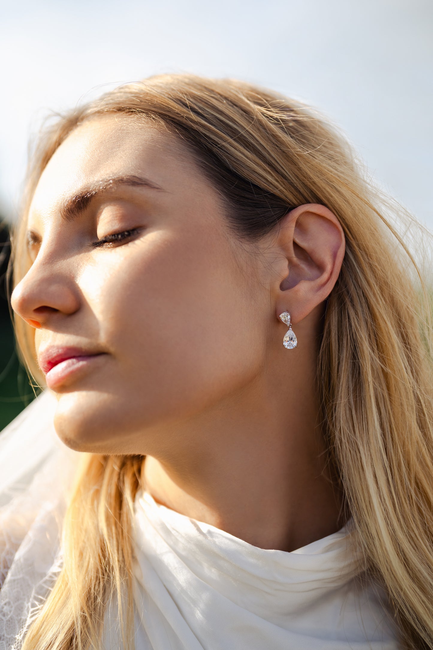 CRYSTAL TEARDROP BRIDAL EARRINGS, STERLING SILVER