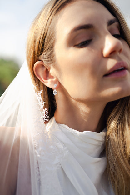 CRYSTAL TEARDROP BRIDAL EARRINGS, STERLING SILVER
